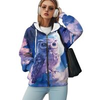 WELLFLYHOM Owl Moon Womens Zip Up Hoodies Graphic Oversize Sweatshirt Zipper Jackets Long Sleeve Shi