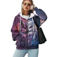 WELLFLYHOM Galaxy Owl Zip Up Sweatshirt Oversize Y2K Hoodies for Women Trendy Zipper Jackets Long Sl
