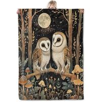 ICAAV Moonlit Owl Couple Flannel Blanket 50x60in,Enchanted Forest Mushroom Night Scene,Soft Lightwei