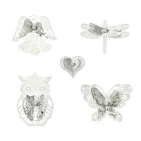 Stiesy 10 Pcs 5 Styles Silver Metal Rhinestone Filigree Links Charms Handmade 3D Hollow Butterfly An