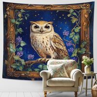 Owl Tapestry, Night Sky Blue Wall Hanging Decor, Aesthetic Bohemian Art for Bedroom, Living Room, Do