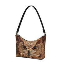 Sannovo Owl Print Leather Tote Handbag for Women Top-handle Shoulder Bag Small Zipper Hobo Bags Slin