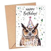 Owl Birthday Card With Party Hat - Happy Birthday Card - Owl Gift - Zoo Safari Animal Birth - Zoo Gr