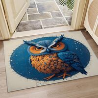 Owl Entryway Rug 2x3, Abstract Animals Blue Bird Carpet, Owls Area Rug, Bedroom & Living Room De