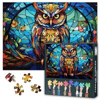 Owl on a Stained Glass Window Puzzles for Adults 1000 Pieces Stained Glass Owl Jigsaw Puzzles for Ad