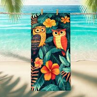 Tropical Owl Beach Towel Colorful Owl Design Microfiber Quick Dry Sand Free Lightweight Bath Towel f