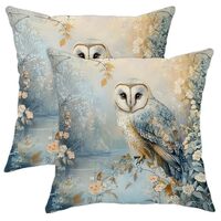 Owl Pillow Covers Set of 2, Beige Cute Barn Owl Decorative Throw Pillows, Fall Autumn Nature Inspire
