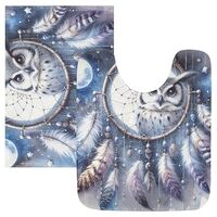 Burbuja Dreacatcher with Owl Bathroom Rug Set, Soft Plush Absorbent Bath Mat, Non-Slip Toilet Base f