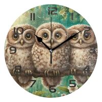Flradish Three Owls Wall Clock, 10 Inch Silent Non-Ticking Round Wall Clock Battery Operated Numbers