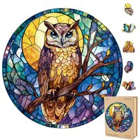 Owl Wooden Puzzles for Adults, Jigsaw Puzzle 200 Pieces, Unique Shape Puzzles with Wooden Box, Famil