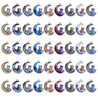 LEGENTLISUR 45Pcs Moon with Owl Charms Bulk Multi-Color Printed Alloy Pendants Charms for Jewelry Ma