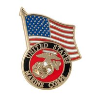 Artisan Owl United States Marine Corps Logo and US Flag Lapel Pin, 1 1/4"