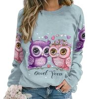 Cute Owl Love You Womens Sweatshirt Fashion Long Sleeve Crewneck Pullovers Casual Loose Tops M