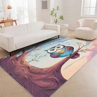 Owl Rug 3x5 - Flower Branch Throw Rugs for Entryway Bedroom - Cartoon Animal Carpet & Home Decor