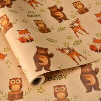 Titiweet Baby Shower Wrapping Paper – 17" x 16.4 ft – Woodland Animals Bear Owl Fox