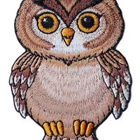 Decorative Owl Embroidered Iron-on Patch, Brown and White, Large Eyes Cute Cartoon Animal Applique f