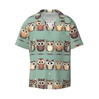 Cartoon Owls Cute Print Fashion Short Sleeve Cuban Collar Shirt Men's Hawaiian Shirts Summer Be