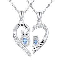 Alphm S925 Sterling Silver Mother Daughter Owl Pendant Matching Heart Necklaces Set 2 Heart Jewelry 