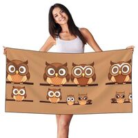 Cute Big Brown Cartoon Owls Premium Soft Towel Collection, Pool Bathroom Towels, Reliable for Daily 