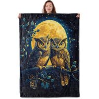 UNDAHIS Adorable Owl Blanket, Soft Warm Cozy Owls Under Full Moon Throw Blanket Gifts for Adults Kid