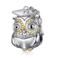 NUNUYAYA Charms Beads 925 Sterling Silver Owl Graduation Pendant with 5A Cubic fits for Charms Brace