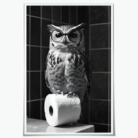 Funny Owl Bathroom Art Owl Wearing Glasses Quirky Toilet Paper Holder Black and White Wall Decor for