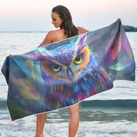 FOLIOSA Beach Blanket Towel Colored Owl Print for Women Men, Wrap Oversized Quick Dry Sand Free with