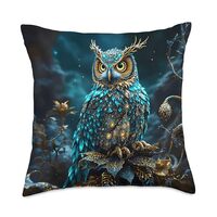 Fantasy Brass Turquoise Owl Throw Pillow