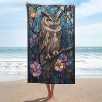 DuduYH Stained Glass Owl Beach Towel Sand Free Microfiber Large Shower Towels Multipurpose Absorbent