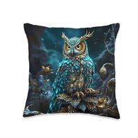 Fantasy Brass Turquoise Owl Throw Pillow