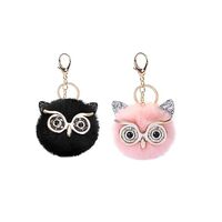 Ykybhx 2PCS Faux Fur Owl Pom Pom Keychain Cute Owl Plush Keychain Handbag Purse Jewellry Holder Keyr