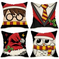 Pycat Magical Christmas Decorative Throw Pillow Covers 18 x 18 Set of 4, Xmas Magic Wizard Owl Porch