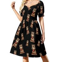 Cute Owl and Books Women's Summer Swing Dresses Casual Short Sleeve High Waist Mini Beach Dress