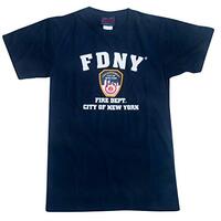 New York Fire Department Style T-Shirt with New York City Logo, NavyBlue (Large)