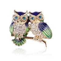 Crystal Rhinestone Owl Brooch Pin Fashion Elegant Cartoon Cat Eye Stone Owl Gold Silver Dual Color B