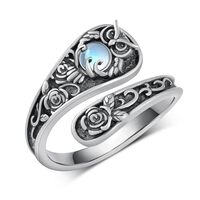 jiulegufa Moonstone Owl Spoon Ring 925 Sterling Silver Adjustable Thumb Ring Owl Jewelry Gifts for W