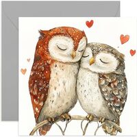Watercolour Owls in Love Anniversary Card for Husband Wife Boyfriend Girlfriend, Blank Inside