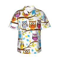 Owls On Tree Branches Print Men's Hawaiian Style Short-Sleeve Shirt for Beach, Travels, Outdoor