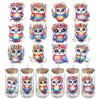 12pcs Wreath Glitter Owls UV DTF Cup Wraps Transfer Waterproof Sticker for Glass Cups Furniture Craf
