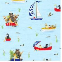 Fat Quarter - Animals in Boats on a Lake Design ~ 18 inch x 21 inch - 100% Cotton Fabric ~ Whimsical