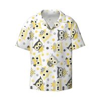 Animal Cartoon Owls Cute Print Men's Hawaiian Shirts Stylish Cuban Collar Short Sleeve Shirt Tr