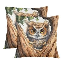Snatocys Cute Owl Pillow Covers of 2 Packs, 14 x 14 Pillow Cases, Soft Fall Owl Pillow Covers for So