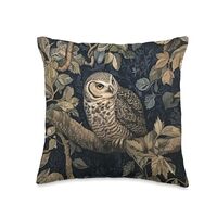 Barred Owl Elegant Vintage William Morris Style Throw Pillow