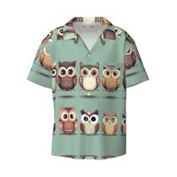 Cartoon Owls Cute Print Hawaiian Shirts Men Short Sleeve Button Down Cuban Collar Shirt Summer Beach