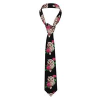 JKIEGOQ Owl and Rose Prints Men's Necktie - Stylish and Durable Polyester Tie for Business, Wed