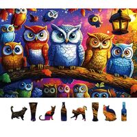 Halloween Colorful Owl Family 500 Piece Jigsaw Puzzle for Adults - Fantasy Night Scene Halloween Puz