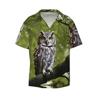 Owl Tree Branches Print Hawaiian Shirts Men Short Sleeve Button Down Cuban Collar Shirt Summer Beach