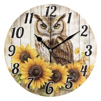 ALAZA Owl Sunflower Flower Wooden Wall Clock Battery Operated Clock Silent 9.5 Inch Non Ticking Wall