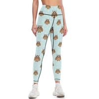 Cartoon Owl Pattern High Waist Soft Yoga Pants for Women Running Yoga Workout Leggings Tights XL Bla