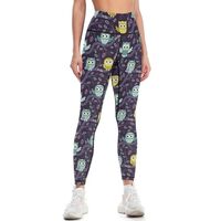 Cartoon Owl Pattern High Waist Soft Yoga Pants for Women Running Yoga Workout Leggings Tights 2XL Bl